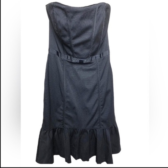 WHBM Black Strapless Cocktail Dress Mini Corset Ruffle Hemline - Picture 16 of 16